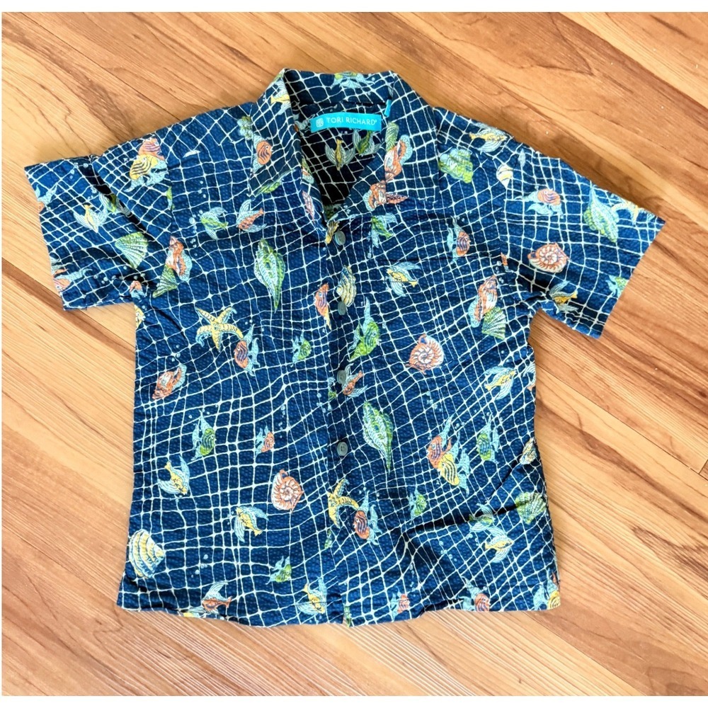 Tori Richard Hawaii Kids‎ Boys Button Down Shirt XS 4-5 Fish Print Blue
